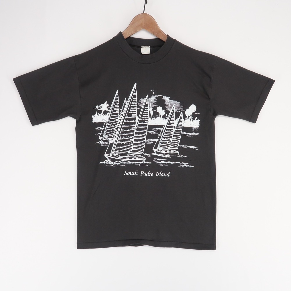 Vintage South Padre Island T Shirt Adult L Black‎ Sailboats Single Stitch 90s